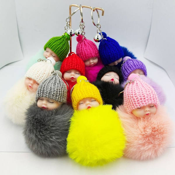 3ST Sleeping Baby Nyckelring Stickad Hatt Nyckelring ROSE RED rose red