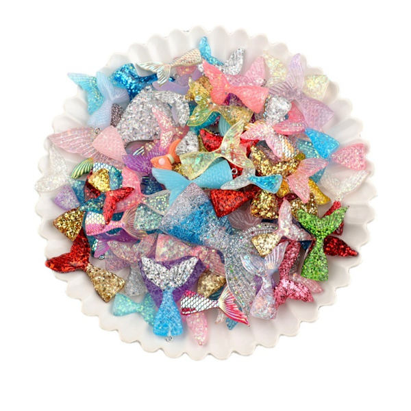 40 STK Glitter Mermaid Tail Charms Perler Shiny Flatback Charm