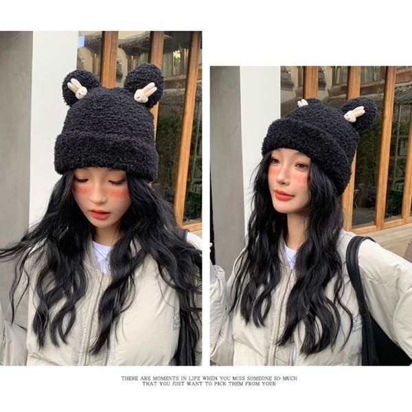 Faux Fur Beanies Hattu Neulottu Cap MUSTA black