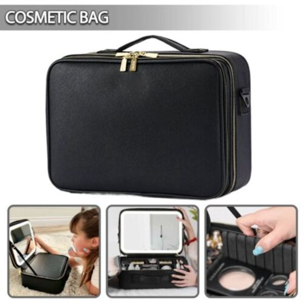 Stor Rejse Kosmetik Makeup Taske med Spejl & LED Lys Black