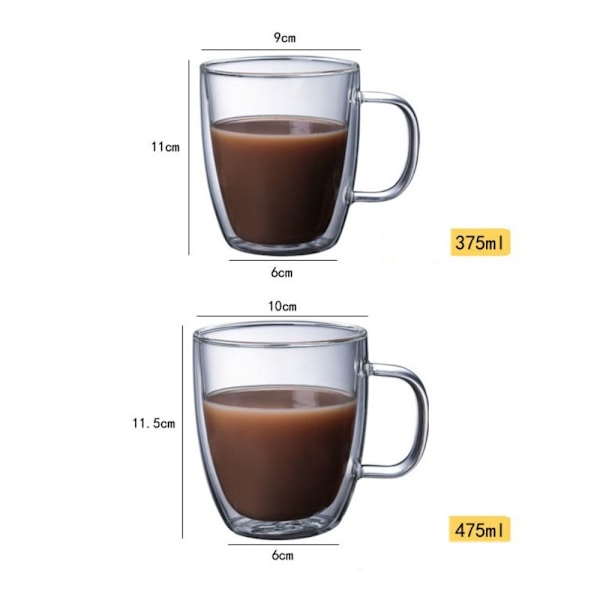 2x Glas Kaffekop Glaskrus 475ML 475ML 475ML