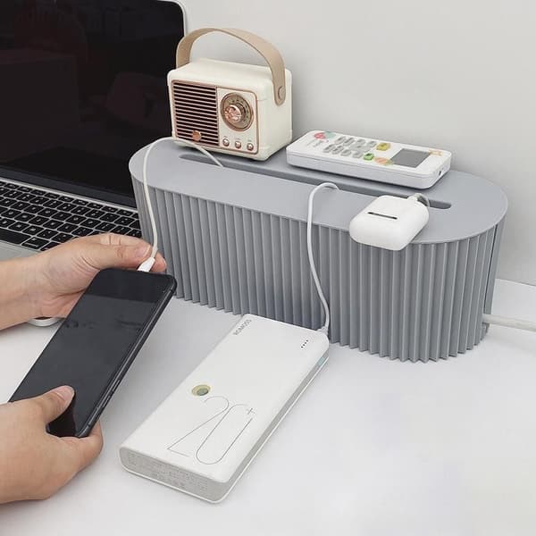 Plug Board Desktop Storage Box Cordboard Desktop Organizer SININEN Blue