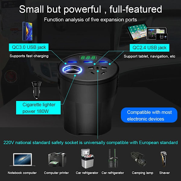 Bil Power Inverter Automotive Power Inverter Spänningstransformator Black