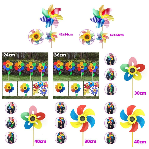 Farverige solsikkevindmøller Layout Pinwheels Legetøj 4 4 4