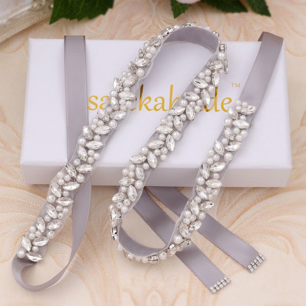 Rhinestone Perle Bælte Applikation SØLV silver