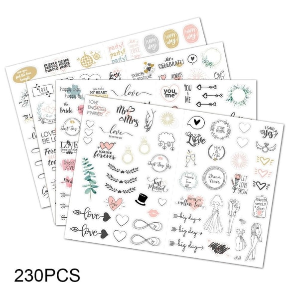 206/230 STK Bryllupsplaning Stickers Bliss Decals 230 STK 230 STK 230PCS