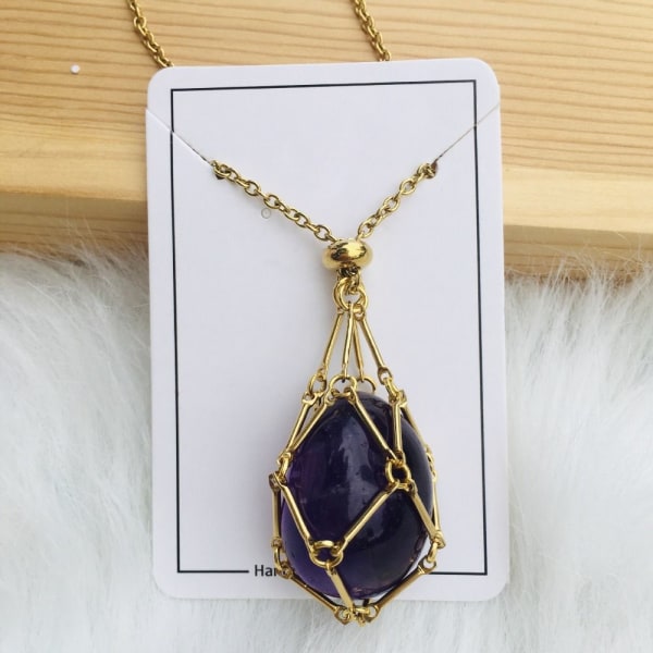 Krystalholder Bur Necklace Krystal Net Metal Necklace GULD Gold Amethyst-Amethyst