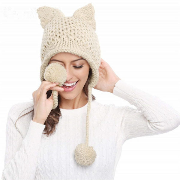 Hæklet Strikket Hue Beanie Hue HVID White