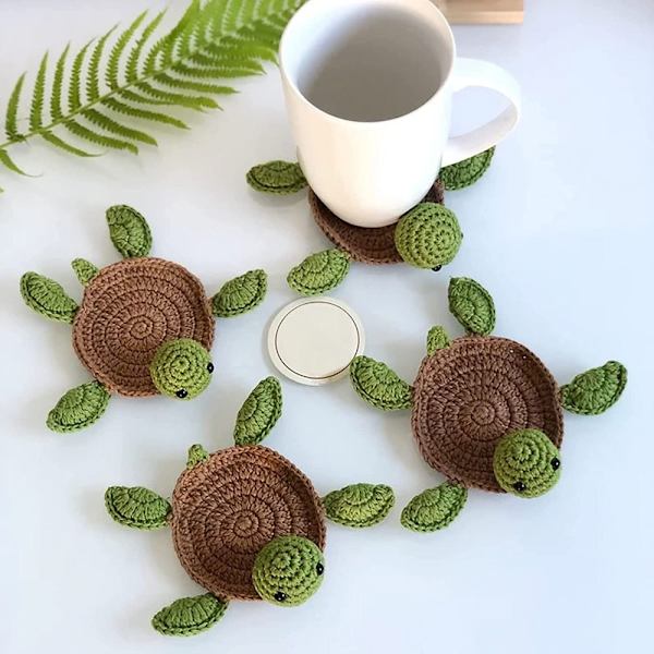 Håndlavede Turtle Coasters til Krus Kaffekopper LILLA BLOMST Purple Flower