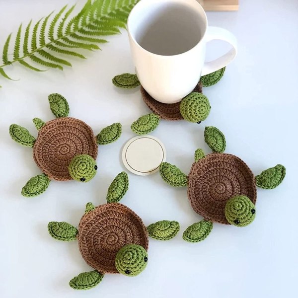 Käsintehdyt Turtle Coasters mukeille Kahvikupit RED FLOWER RED Red Flower
