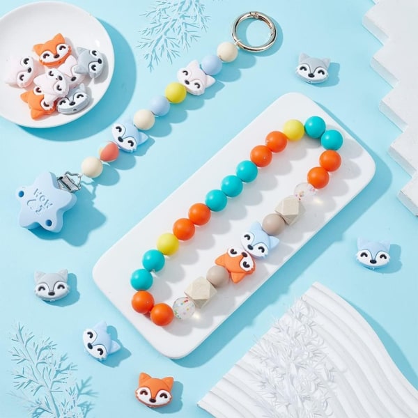 12 stykke Cute Fox Silikone Beads Animal Spacer Beads Creative