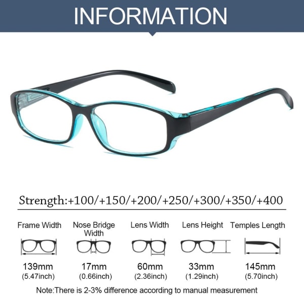 Anti-Blue Light Läsglasögon Fyrkantiga glasögon SVART Black Strength 350