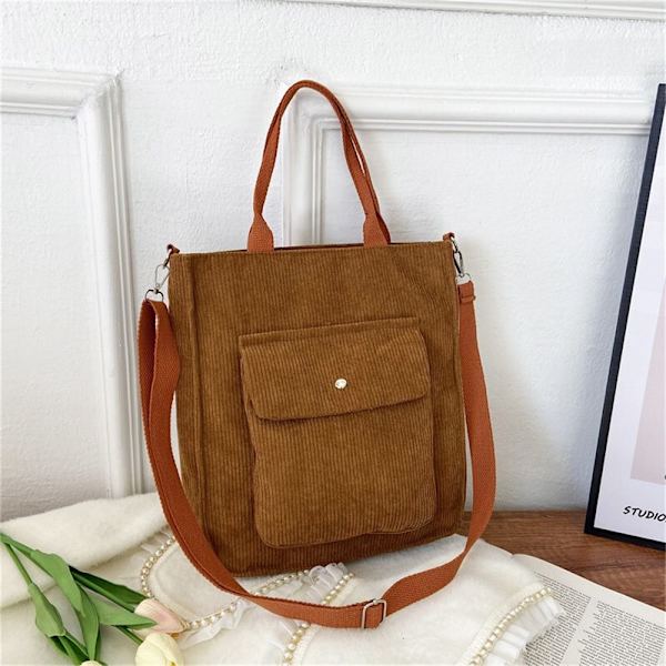 Corduroy Skuldertaske Tote Håndtasker BRUN brown