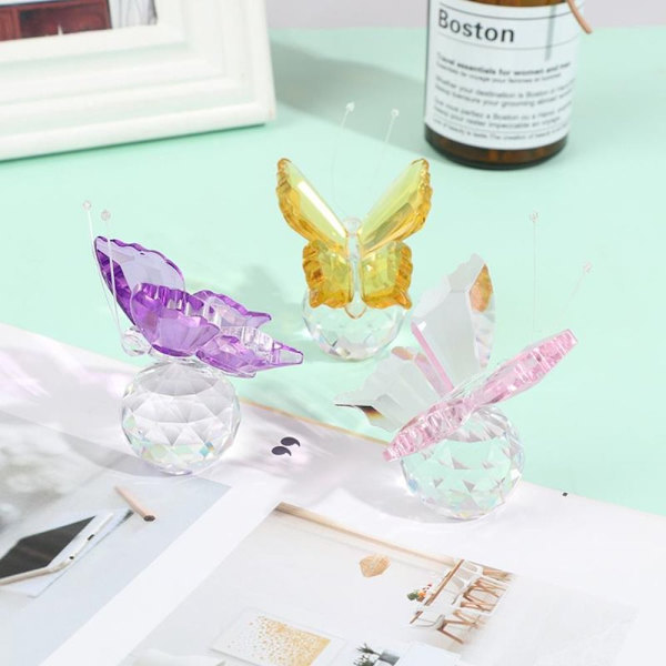 Crystal Butterfly Figurine Glass Miniature KELTAINEN Yellow