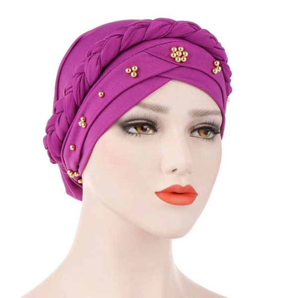 Kvinder Turban Cap Beaded Tørklæde LILLA purple