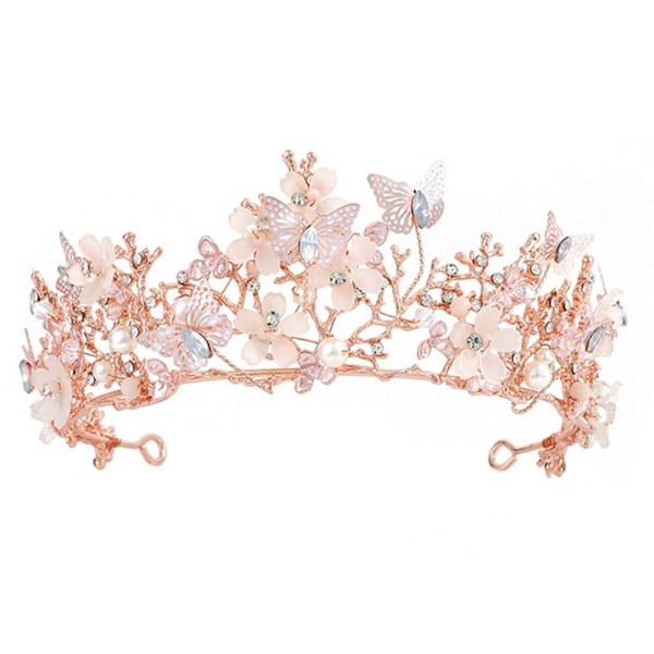 Barokk Rhinestone Crown Butterfly Hårbånd ROSE GULL rose gold