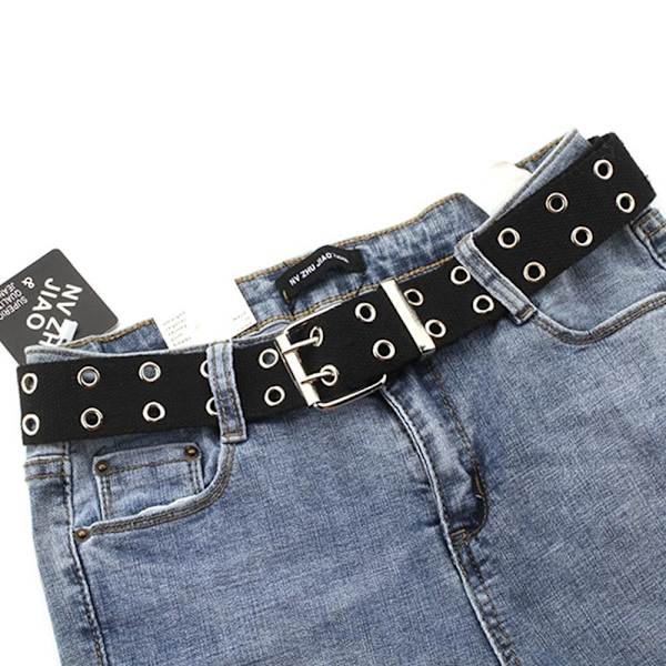 Nylon flettet bælte dobbelt pin spænde linning SORT black