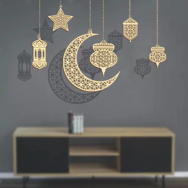 9 stk EID Mubarak Ramadan dekorationsvedhæng