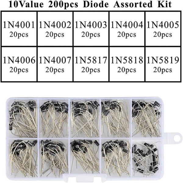 200 stk ensretterdiode 10 værdi 1N4001~1N5819