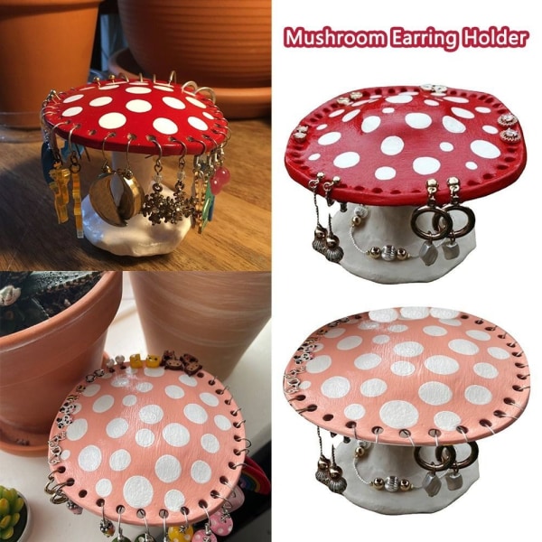 Mushroom Øredobber Holder Stativ Organizer ROSA Pink