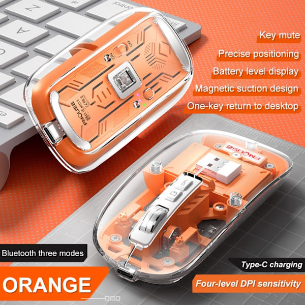 Läpinäkyvä langaton hiiri ladattava ORANSSI Orange