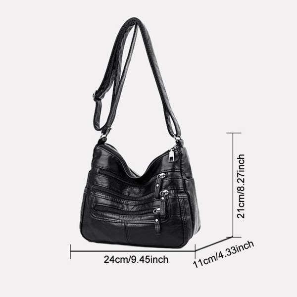 Skuldervesker i mykt skinn for kvinner Multi-Layer Vintage Bag black