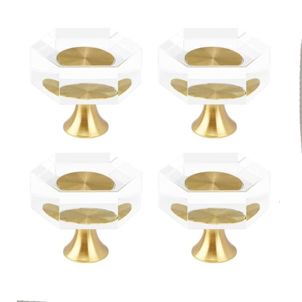 4 stk. Glas Krystal Kabinet Knapper Messing