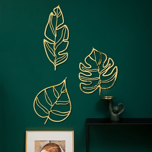3ST/ Set Wall Stickers 3D Hollow Line Leaf SILVER silver