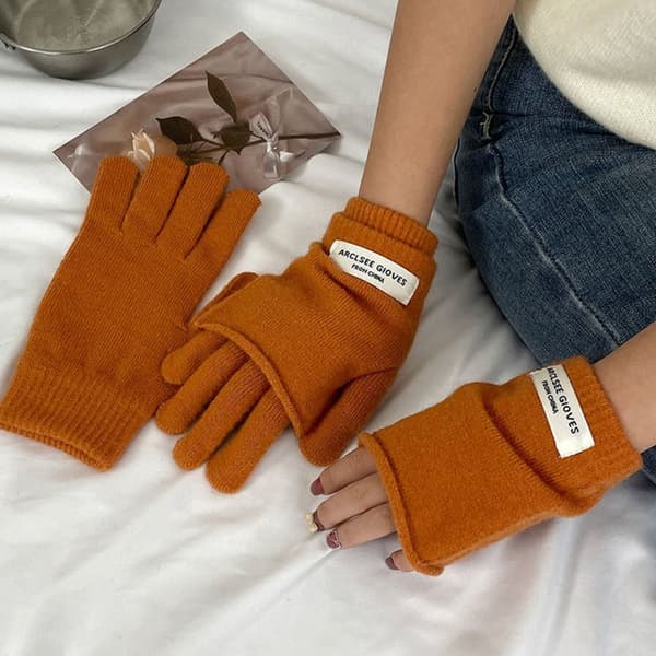 Strikkede hansker Håndleddshansker KHAKI khaki