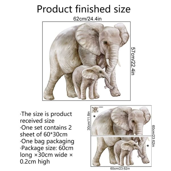 Elefant Väggdekaler Djur Väggdekaler Avtagbara