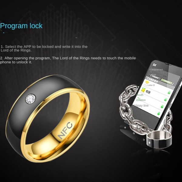 NFC Smart Ring Finger Digital Ring SORT&GULD 7 Black&GOLD 7