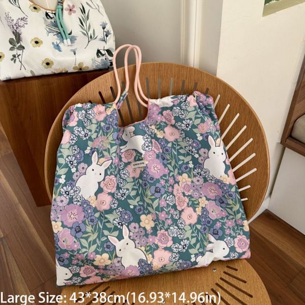 Blomster Håndtaske Udskrivning Indkøbstasker PINK 43X38CM pink 43x38cm