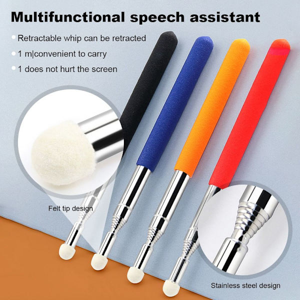 Optrækkelig Teaching Stick Whiteboard Pointer Pen SORT 1M 1M Black 1m-1m