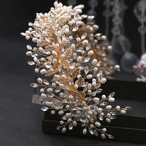 Rhinestone Pearl Leaf päähine naisille ja tytöille HOPEAA Silver