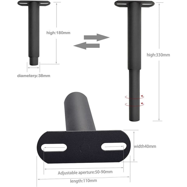 1/2 Stk Justerbar Møbel Ben Højde Kontrol SORT 1 STK 1 STK black 1pc-1pc