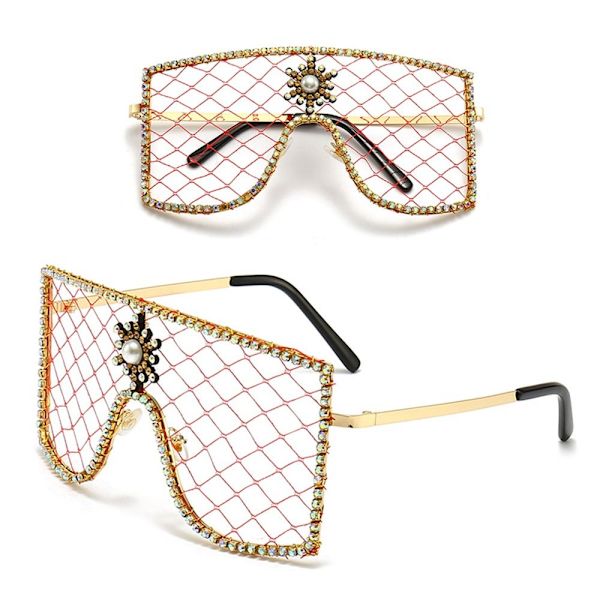 Rhinestone Mesh Glasses Y2K Solbriller C01 C01 C01