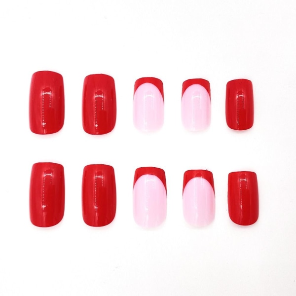 False Nails Square Head Cherry Red