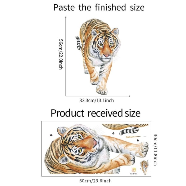 3D Tiger Wall Sticker Livlige Tiger Decals 3 3 3