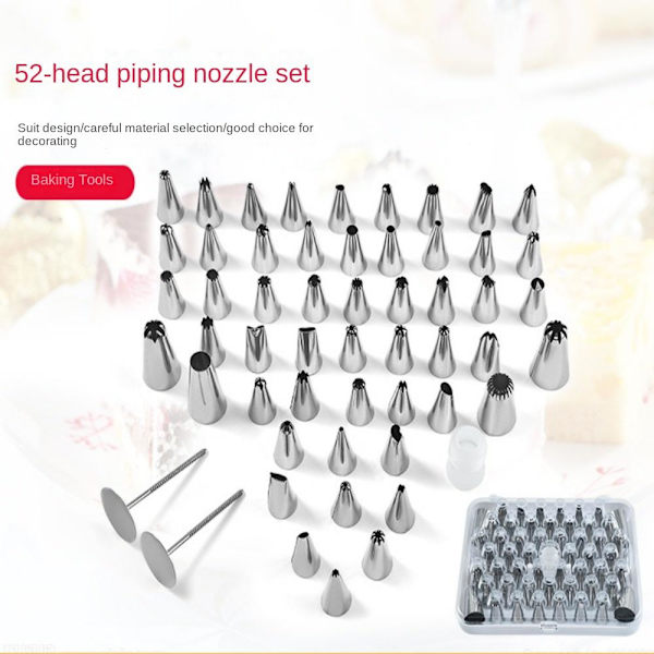 52 kpl Piping Tips Set ruostumattomasta teräksestä valmistettu kuorrutuskakku 52 pcs