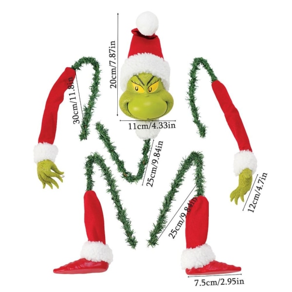 5 stk/sæt Grinch dekorative figurer Ornamenter juletræsholder