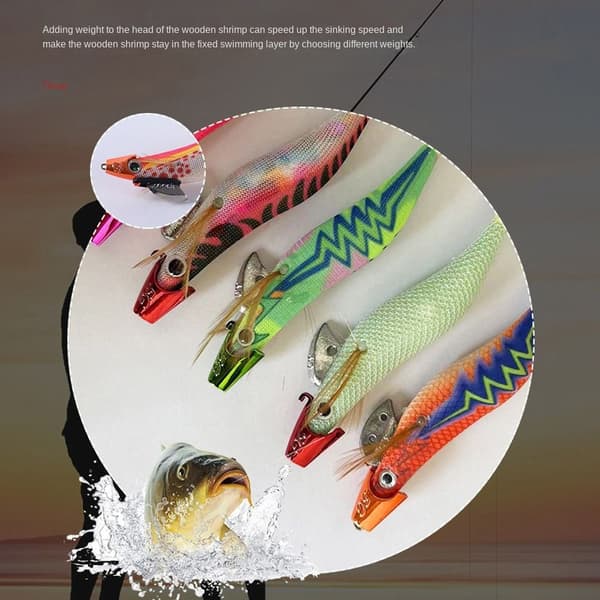 Trä Räkvikt Bläckfisk Jig Tips Räkor