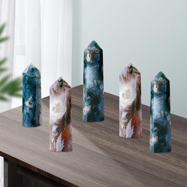 1kpl Moss Agate Natural Crystal Point 5-6cm 5-6cm