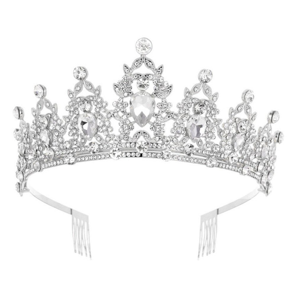 Ylellinen barokkityylinen vintage morsiamenkruunu Tiara SILVER Silver