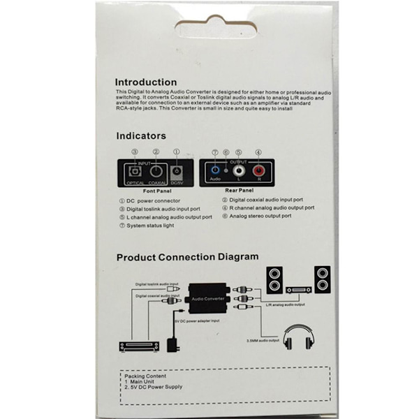 Digital till Analog Audio Converter RCA Audio Converter Audio