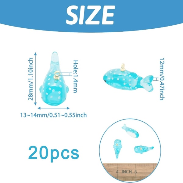 20 kpl Mini Ocean Whale Resin Charm Riipukset Whale