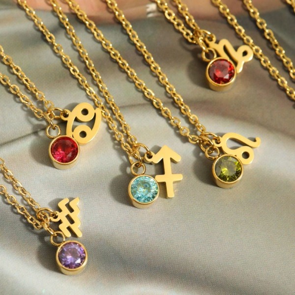 Zodiac dubbelt hänge Halsband Birthstone hänge GEMINI GEMINI Gemini