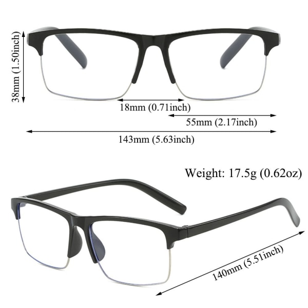 Blåt lysblokerende læsebriller Presbyopiske briller SORT Black Strength 2.5x-Strength 2.5x