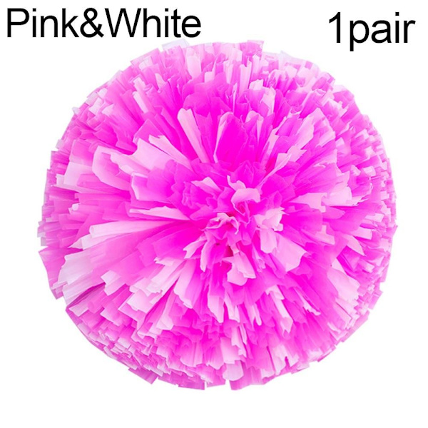 1 par Cheerleader Pompoms Cheerleading Heiaroppe Ball ROSA&HVIT Pink&White