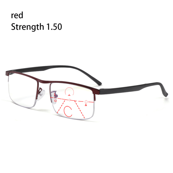 Anti blåt lys læsebriller Progressive Presbyopic red Strength 1.50