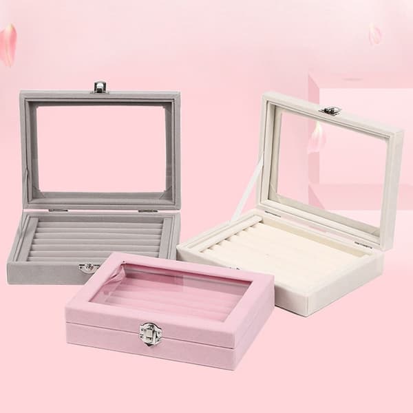 Sammet Ring Box Smycken Organizer ROSA pink